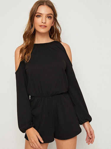 Keyhole Back Cold Shoulder Blouson Romper