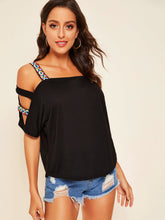 Load image into Gallery viewer, Cut-out Shoulder Top With Aztec Strap