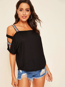 Cut-out Shoulder Top With Aztec Strap