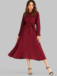 Self Tie Pleated Midi Dress