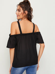 Cutout Front Cold Shoulder Solid Top