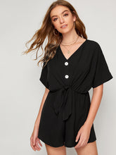 Load image into Gallery viewer, Buttoned Front Tie Front Romper