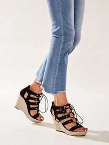 Open Toe Lace-up Front Espadrille Wedges