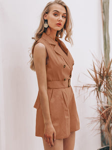 Simplee Notch Collar Buckle Belted Blazer Romper