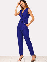 Load image into Gallery viewer, Zip Back Shawl Collar Knot Jumpsuit