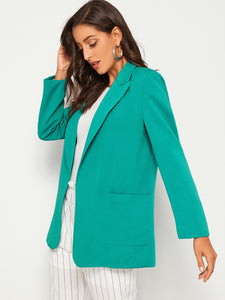 Solid Notched Double Pocket Blazer