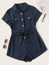 Load image into Gallery viewer, Solid Button Front Belted Utility Romper