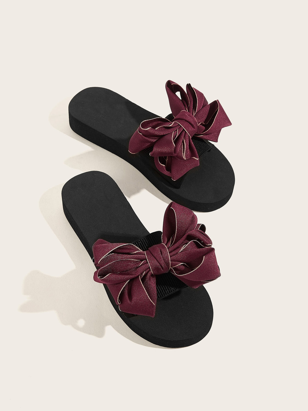 Bow Decor Open Toe Sliders