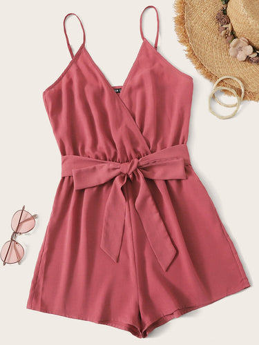 Surplice Neck Slip Romper With Belt