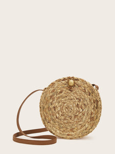 Ball Decor Straw Round Crossbody Bag