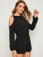 Load image into Gallery viewer, Keyhole Back Cold Shoulder Blouson Romper