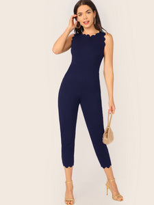 Scallop Trim Pocket Side Tapered Jumpsuit