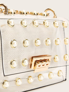 Faux Pearl Decor Clear Bag With Inner Clutch