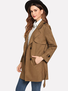 Plain Double Breasted Epaulette Coat