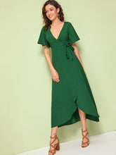 Load image into Gallery viewer, Bell Sleeve Surplice Wrap With Belt Dress