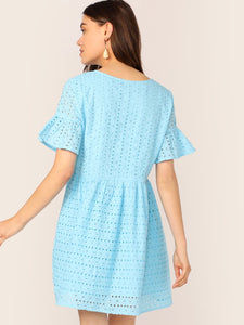 Flounce Sleeve Solid Schiffy Dress