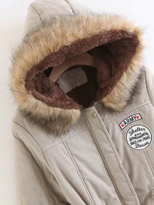 Faux Fur Drawstring Waist Parka Coat