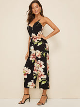 Load image into Gallery viewer, Surplice Neck Wide Leg Floral Print Slip Jumpsuit