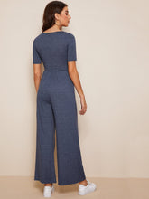 Load image into Gallery viewer, Tie Waist Heather Knit Wide Leg Jumpsuit