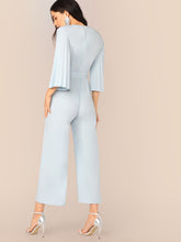 Load image into Gallery viewer, Pleated Sleeve Wrap Belted Wide Leg Jumpsuit