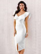 Load image into Gallery viewer, Adyce Zip Back Ruffle Trim Slit Hem Pencil Dress