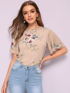 Floral Print Zip Back Top