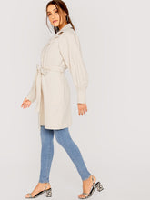 Load image into Gallery viewer, Waist Tie Puff Sleeve Trench Coat