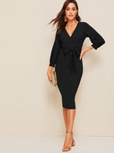 Load image into Gallery viewer, Self Belted Split Hem Surplice Wrap Dress