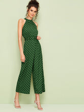 Load image into Gallery viewer, Polka Dot Belted Wide Leg Halter Jumpsuit