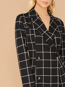 Grid Print Double Breasted Front Blazer Dress