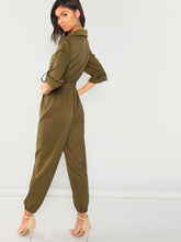 Load image into Gallery viewer, Zip Up Pocket Front Elastic Waist Jumpsuit