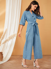 Load image into Gallery viewer, Belted Wide Leg Shirt Jumpsuit