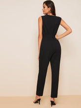 Load image into Gallery viewer, Lace Trim Self Belted Jumpsuit