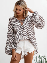 Load image into Gallery viewer, Simplee Zebra Print Lace Up Bishop Sleeve Top