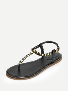 Studded Decor Toe Post Flat Sandals