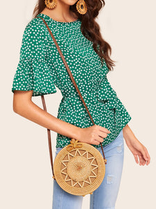 Straw Detail Round Crossbody Bag