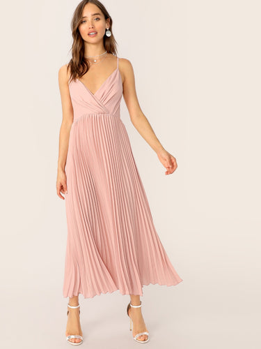 Surplice Neck Pleated Cami Dress