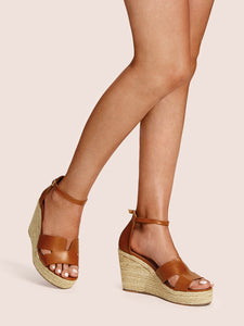 Ankle Strap Cut Out Detail Espadrille Wedges