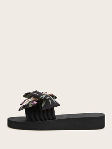 Bow Decor Open Toe Sliders