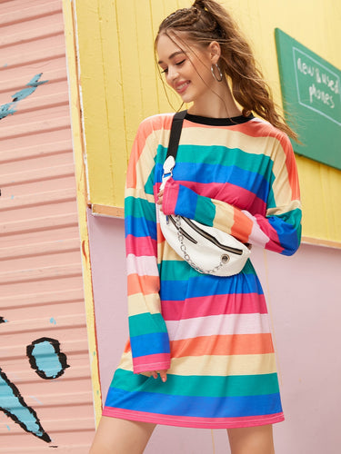 Rainbow Stripe Tee Dress Without Bag