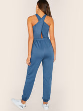 Load image into Gallery viewer, Cross Wrap Back Tie Waist Tank Jumpsuit