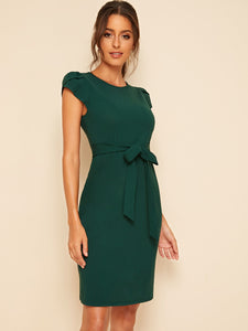 Petal Sleeve Self Belted Dress