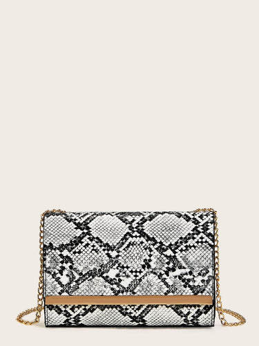 Snakeskin Print Chain Crossbody Bag