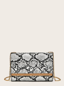 Snakeskin Print Chain Crossbody Bag