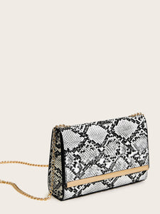 Snakeskin Print Chain Crossbody Bag