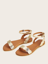 Load image into Gallery viewer, Scalloped Ankle Strap Flat Sandals