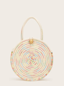 Ball Decor Weave Round Satchel Bag