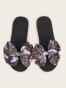 Open Toe Bow Decor Sliders