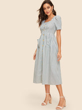 Load image into Gallery viewer, 50s Vertical-stripe Button Up Pocket Patched Dress