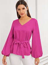 Load image into Gallery viewer, Solid Bishop Sleeve Belted Top